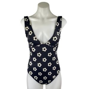 Afends Black Floral Sleeveless V-neck One PieceBikini Swimwear Swimsuit Size S